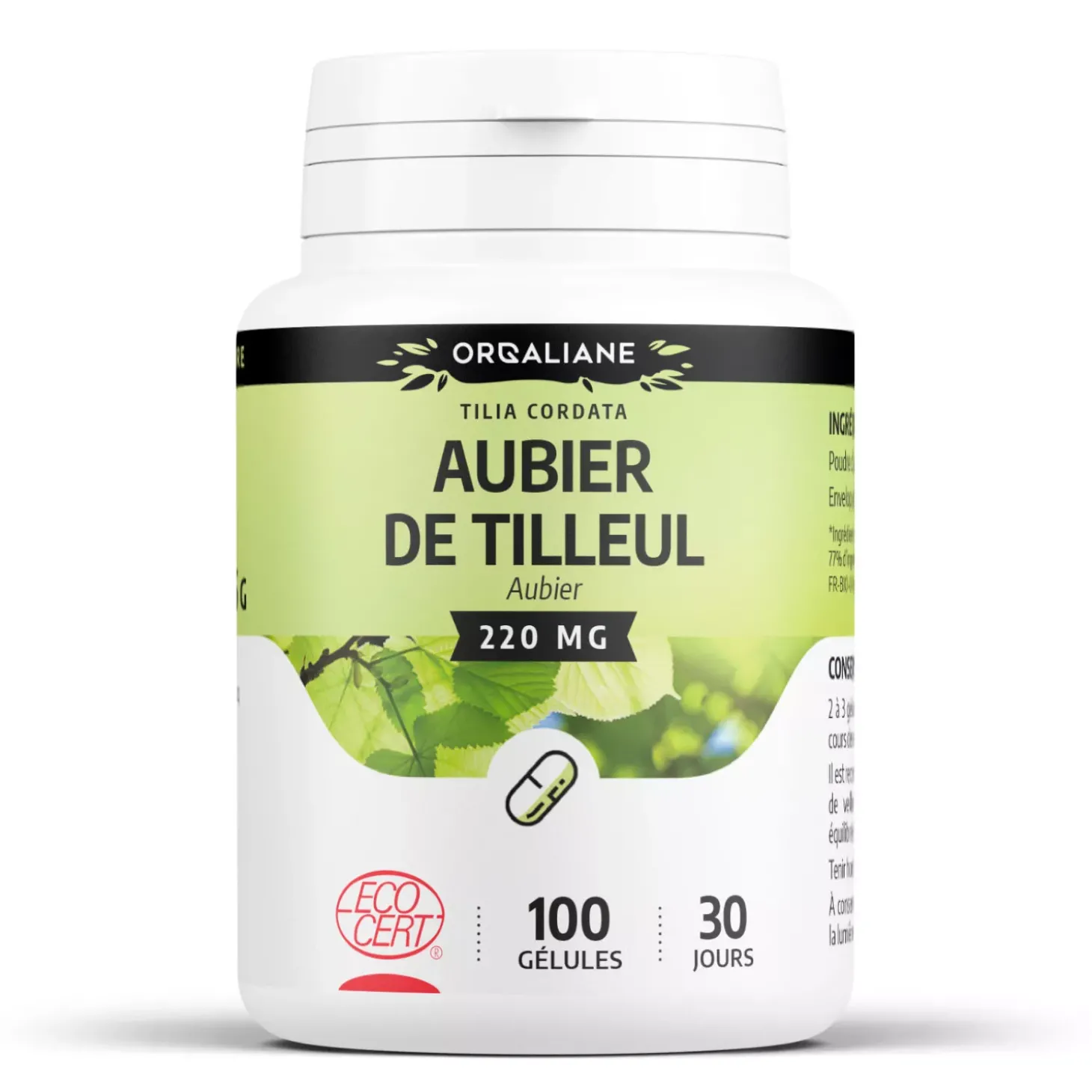 Aubier de Tilleul bio – Tilia cordata – 100 gélules de 220 mg