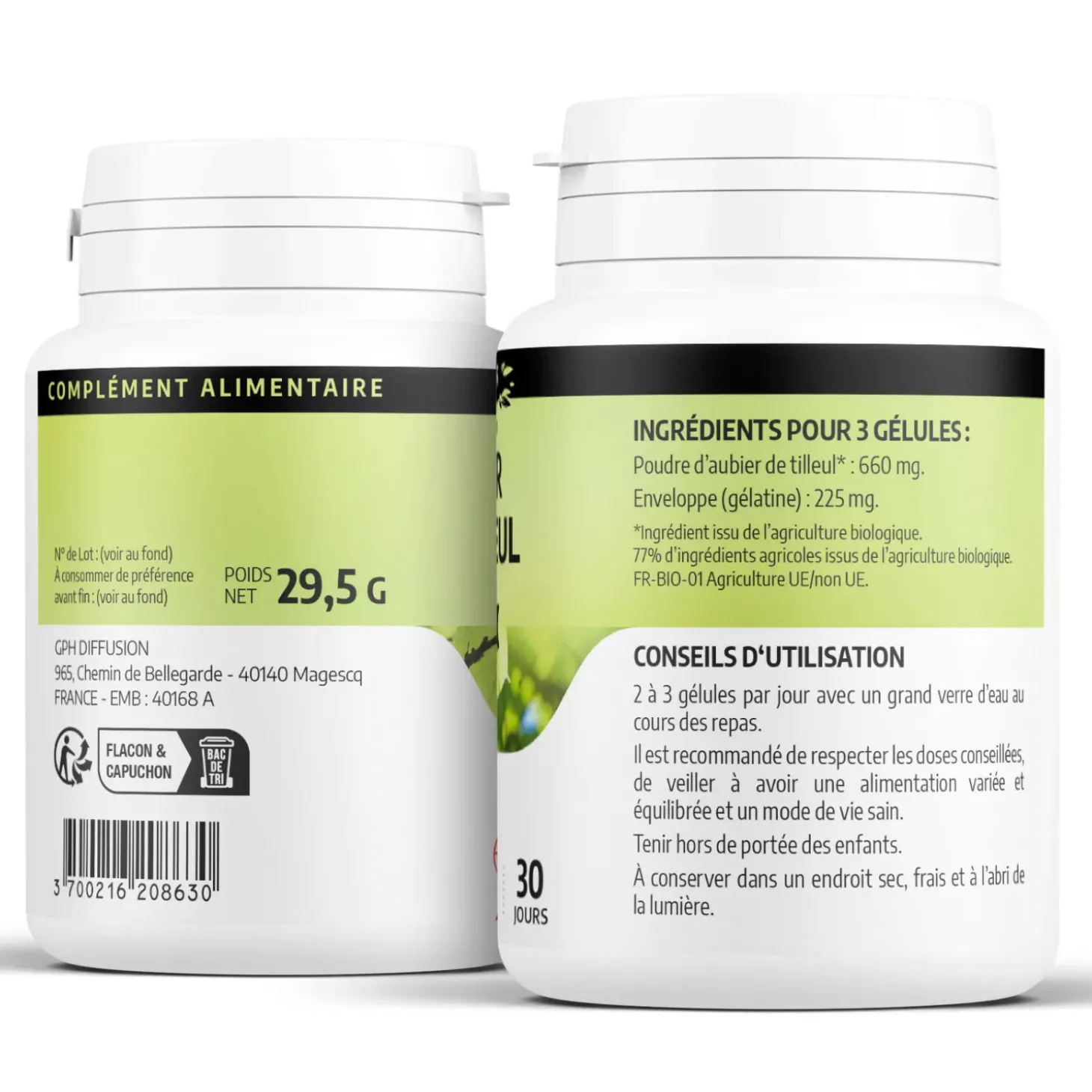 Aubier de Tilleul bio – Tilia cordata – 100 gélules de 220 mg