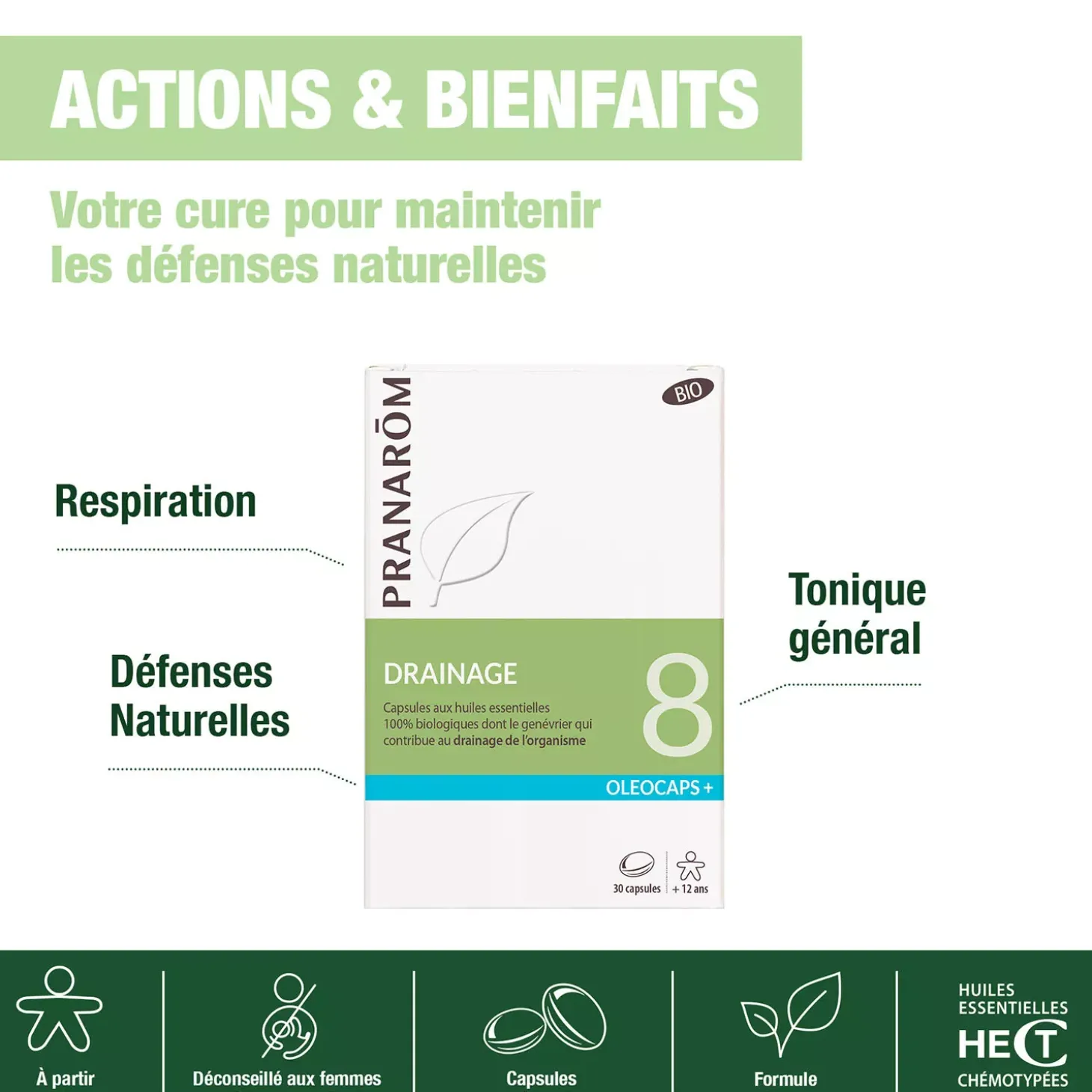 Capsules Drainage bio Oléocaps –Aux huiles essentielles– 30 capsules
