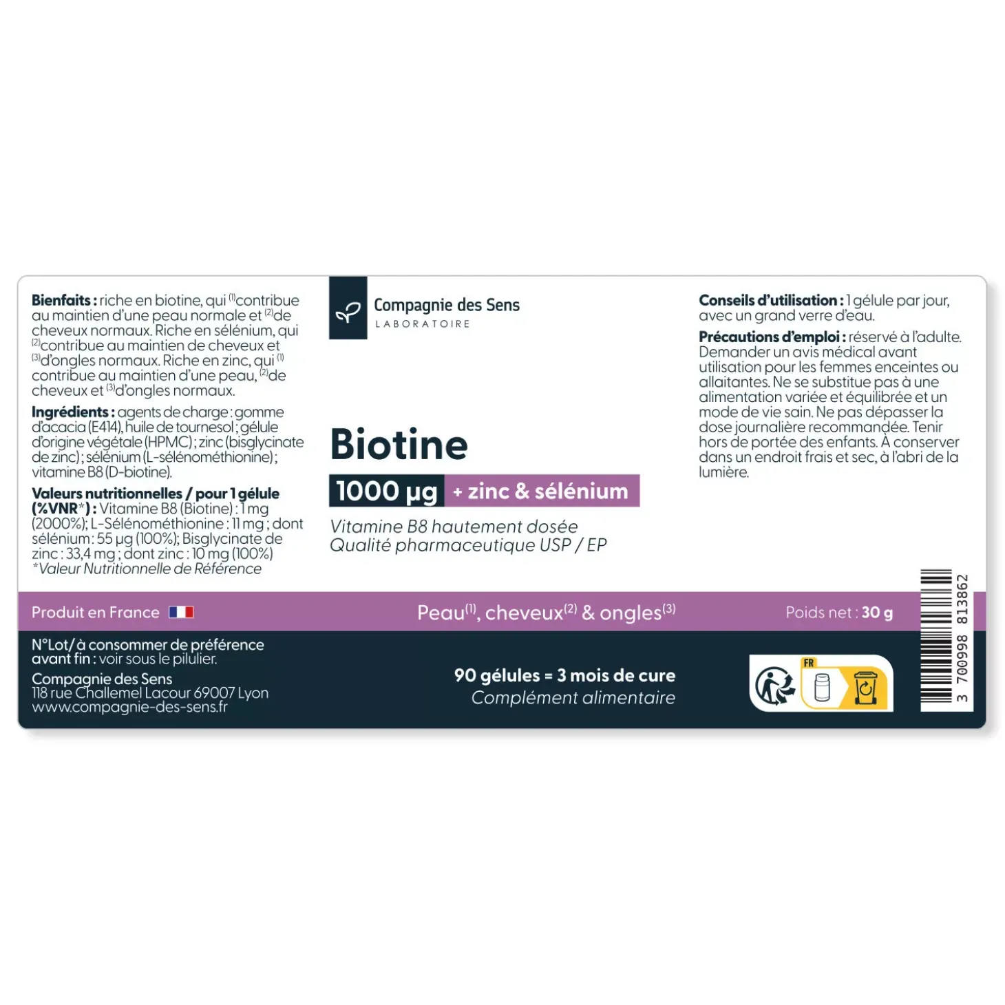 Complexe Biotine (vitamine B8) 1000 µg