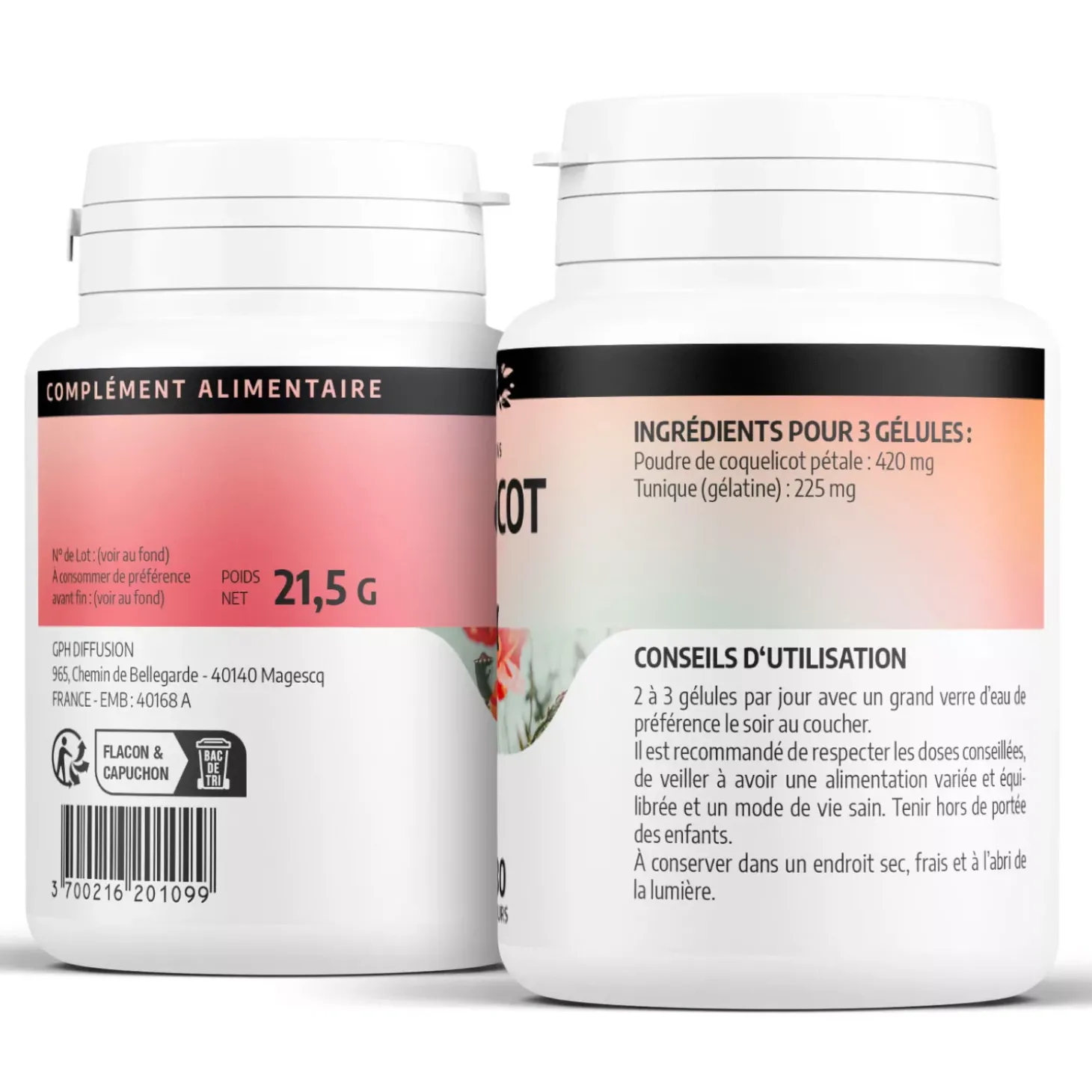 Coquelicot – Papaver rhoeas – 100 gélules de 140 mg