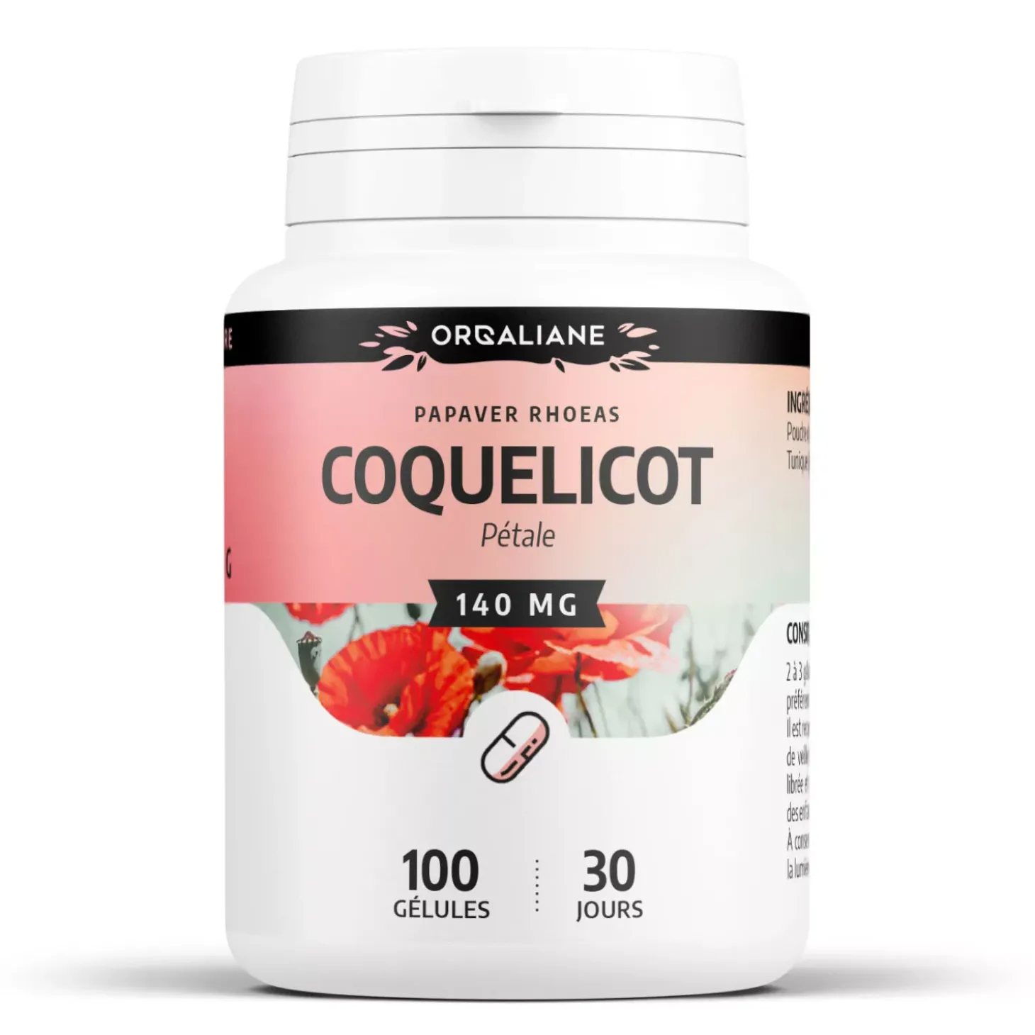 Coquelicot – Papaver rhoeas – 100 gélules de 140 mg