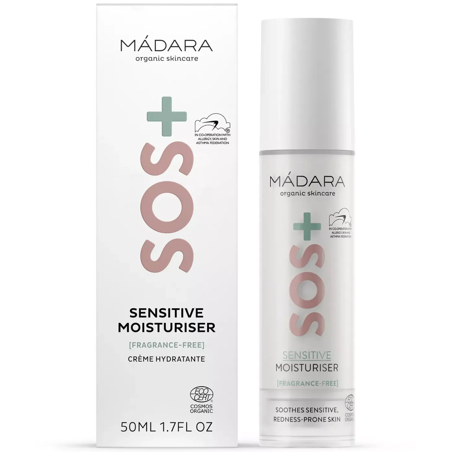 Crème de jour hydratante pour peaux sensibles – Sans parfum – Gamme sos+ – Mádara