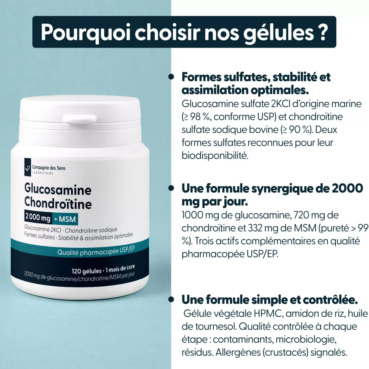 Glucosamine 2kcl + Chondroïtine sodique + msm
