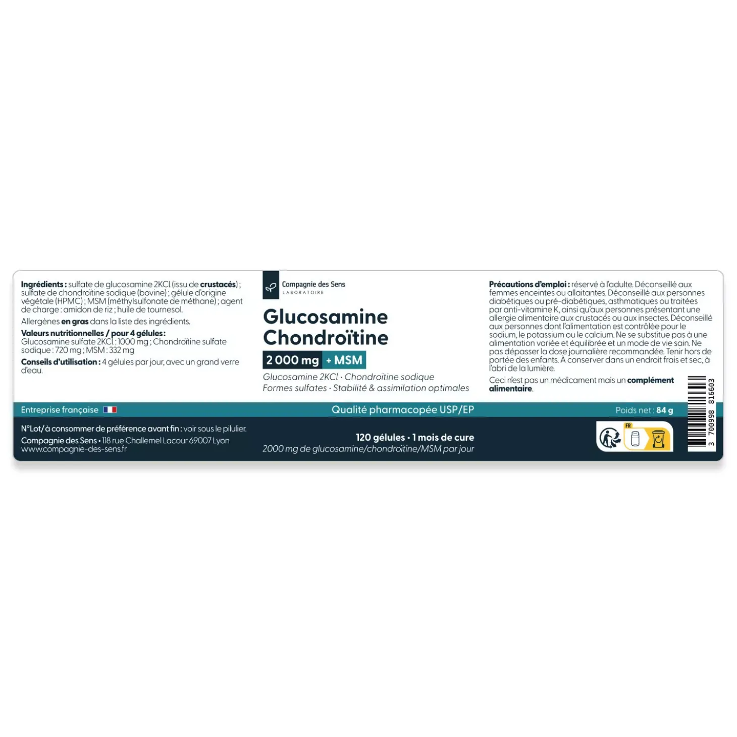 Glucosamine 2kcl + Chondroïtine sodique + msm