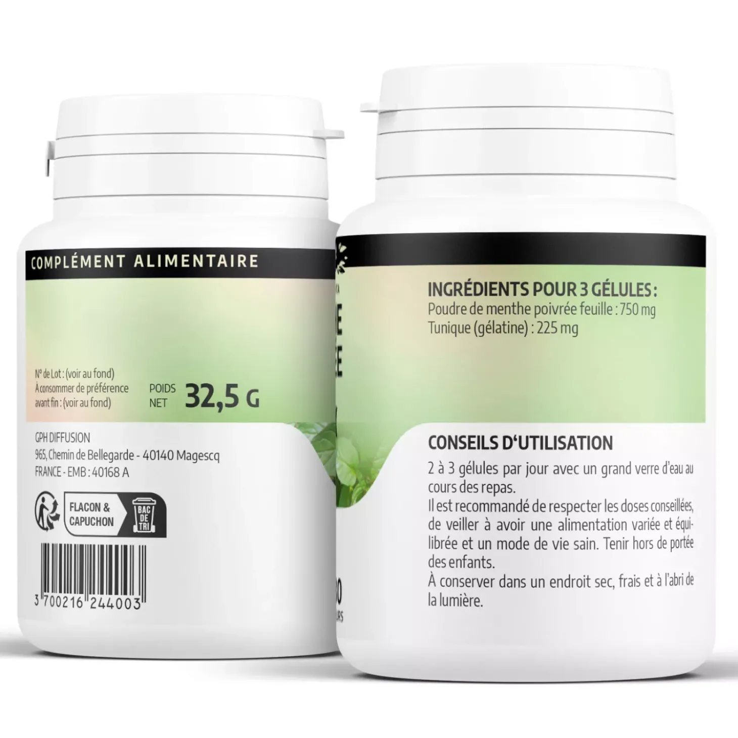 Menthe Poivrée – Mentha x piperita – 100 gélules de 250 mg