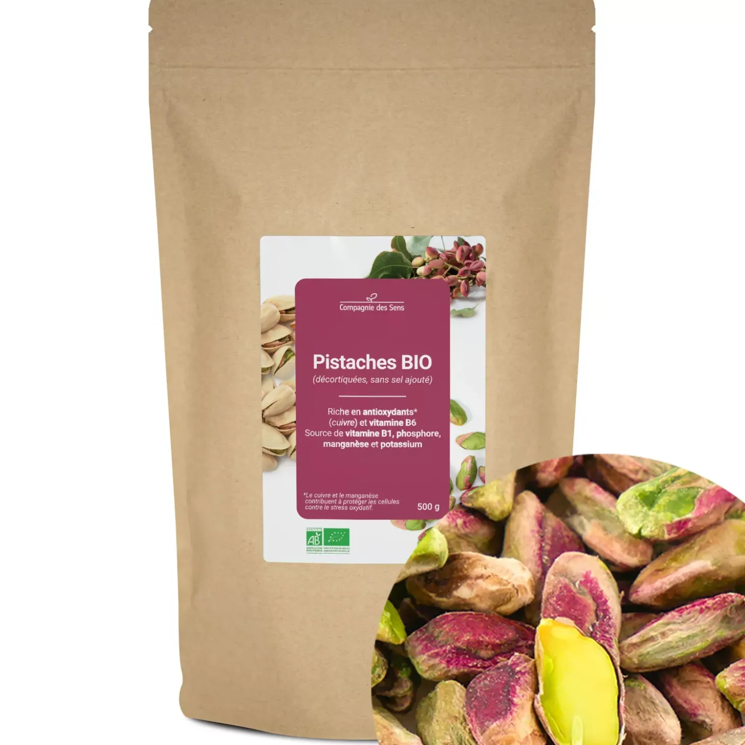 Pistaches bio (décortiquées, sans sel ajouté)